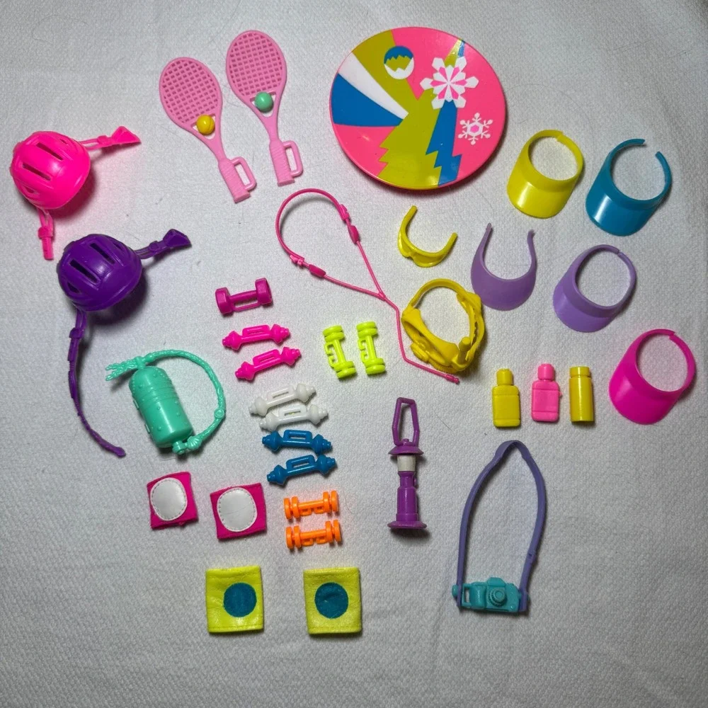 Vintage Doll‎ Sports Fitness Accessory Lot Neon Tennis Weights Scuba Visors 90s